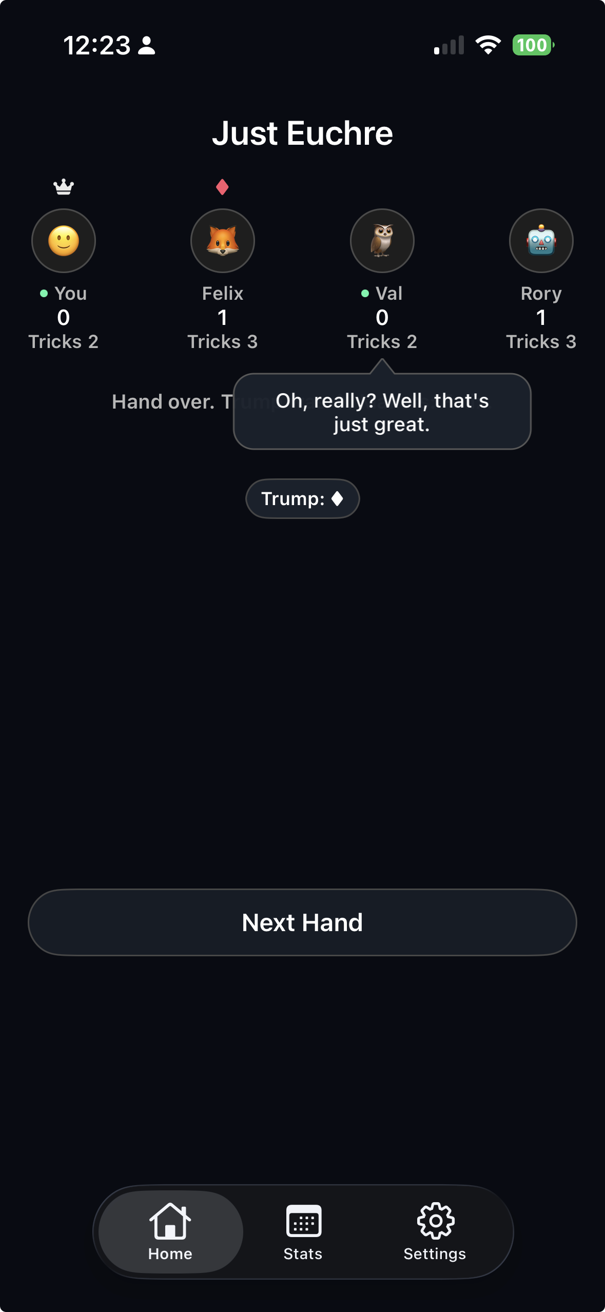 Just Euchre partner chat