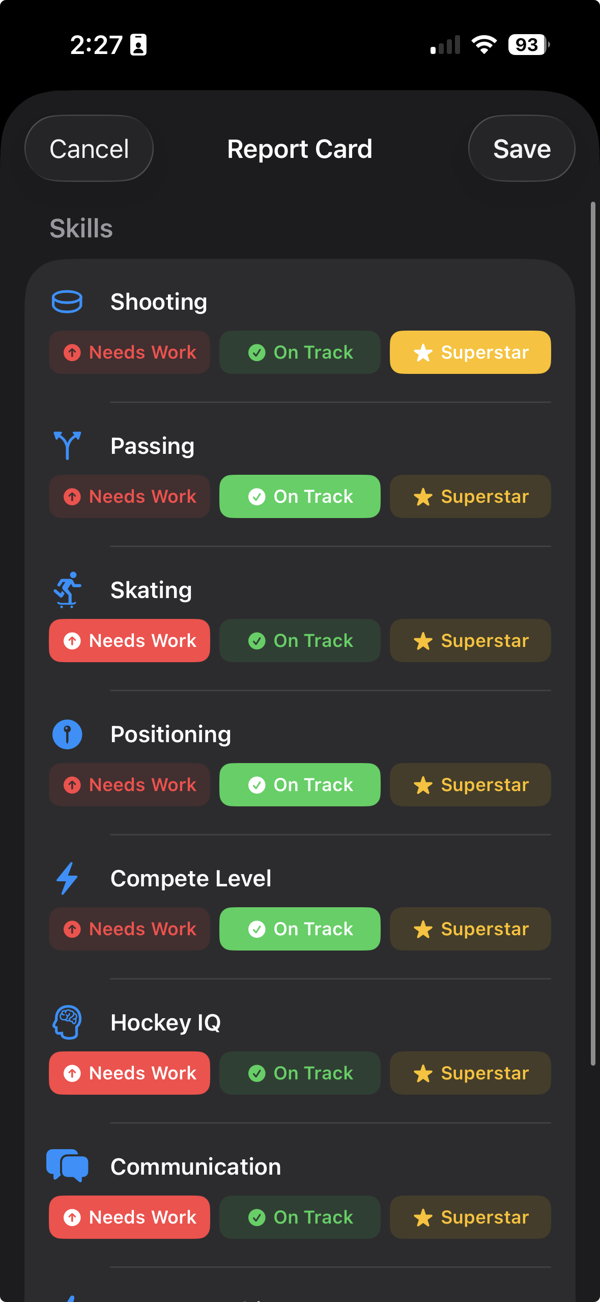 Report Card section in Stats tab