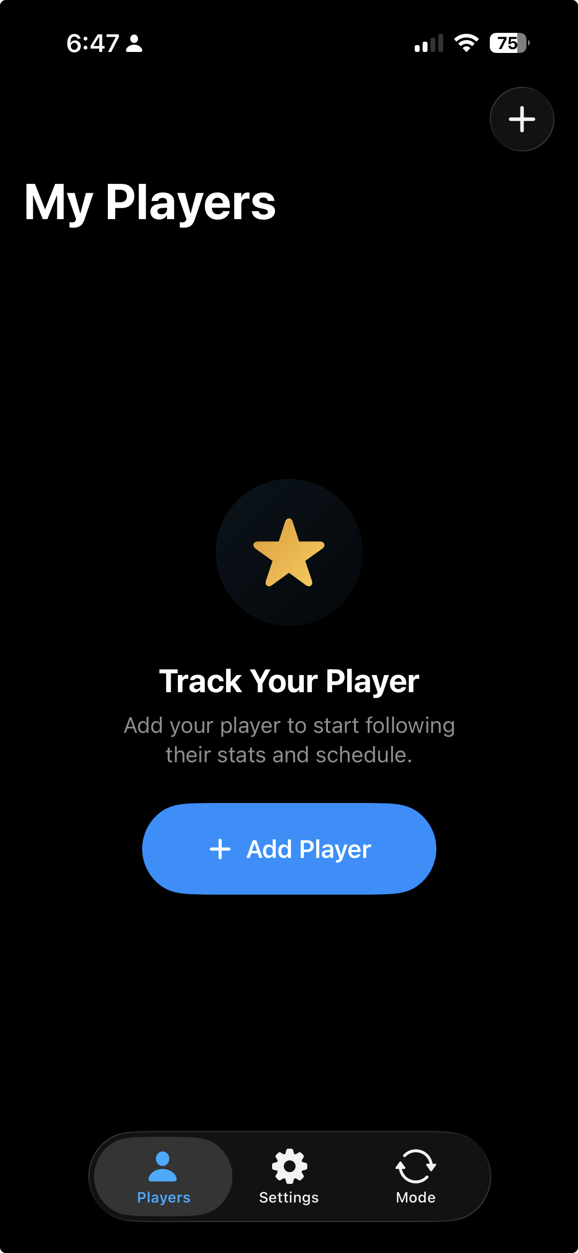 My Players empty state with Add Player button
