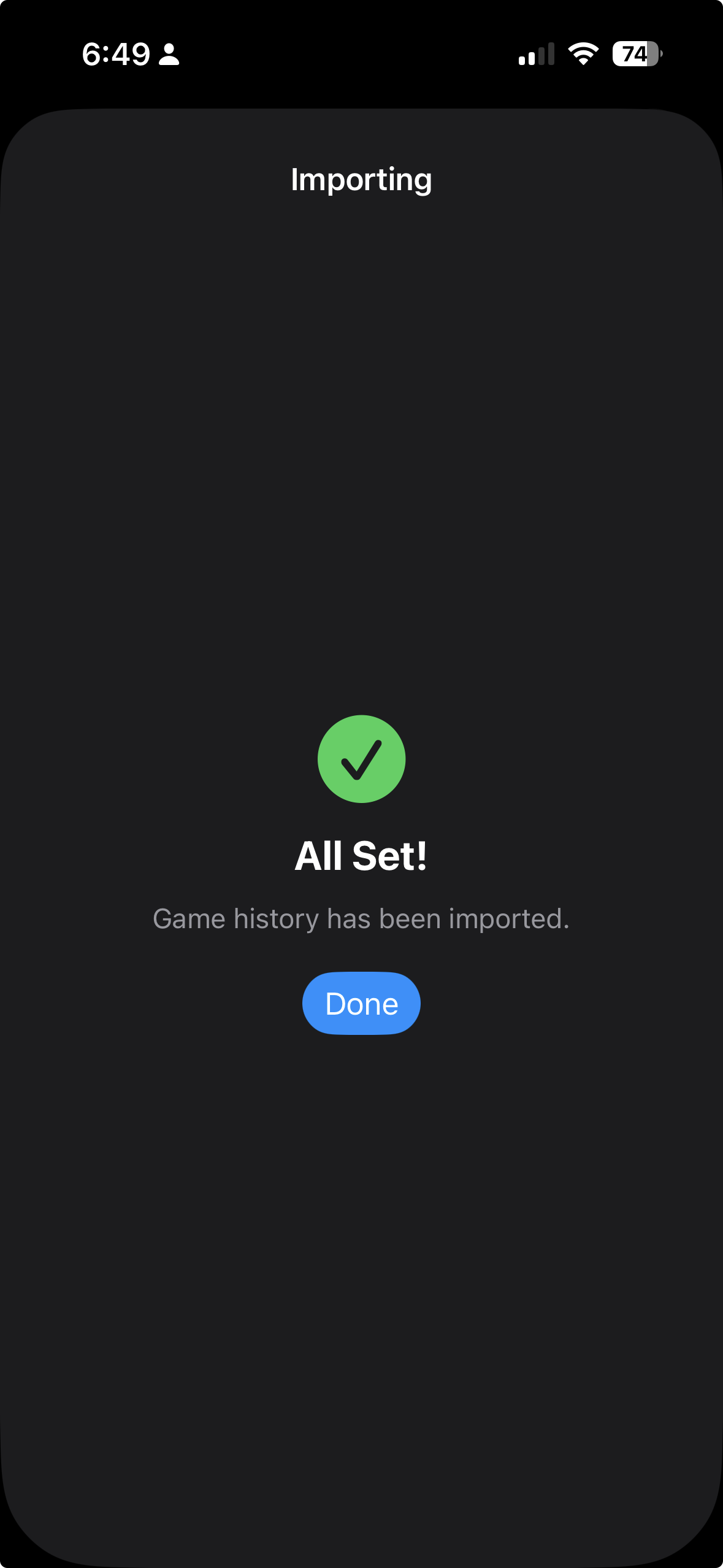 Import in progress with linear progress bar and percentage