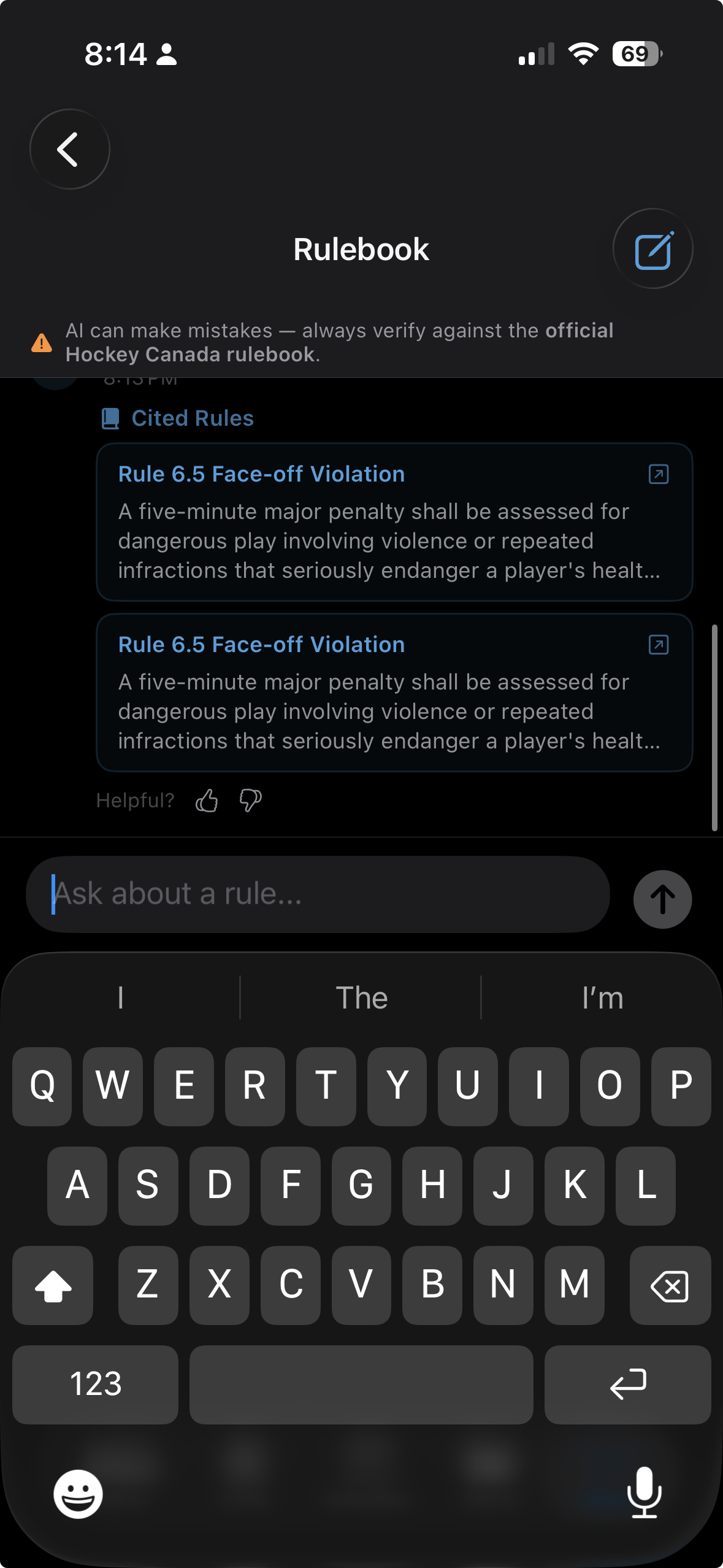 Cited Rules section below an AI response showing one or more citation cards with rule names